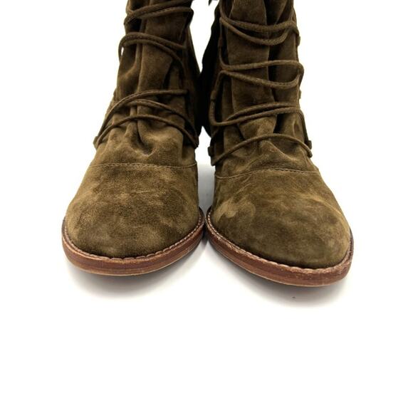 Sam Edelman Suede Ankle Lace Up Millard Olive Green Booties - Picture 4 of 9